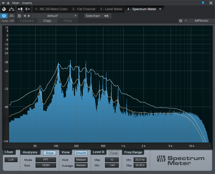 LFW Tapestry – Spectrum Spectrum Analysis of LoFi Tapestry RC-20 Plugin Preset on Jazz Piano Chords