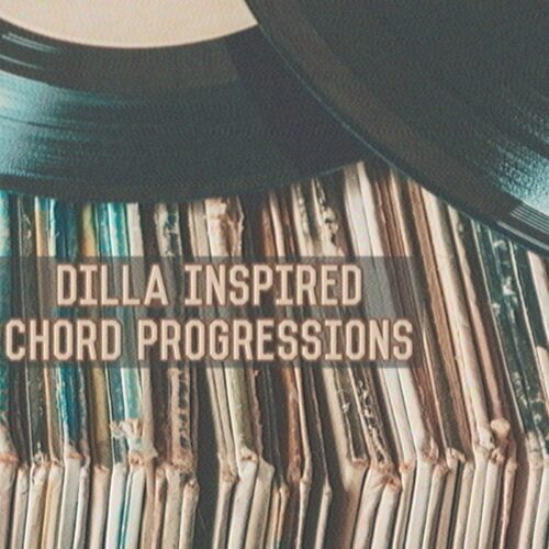 Record collection with text: Dilla inspired chord progressions.