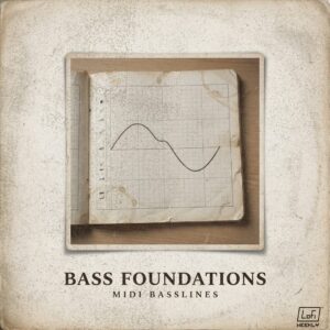 Vintage MIDI basslines music sheet on textured background.