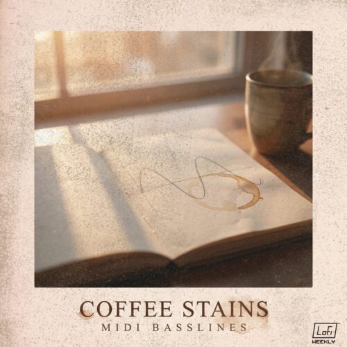 Coffee-stained open book with window light.